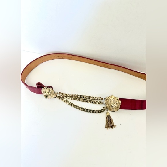 Vintage 80s Accessocraft NYC Signed Gold Lion Head Chain Tassel Buckle Belt main image 7